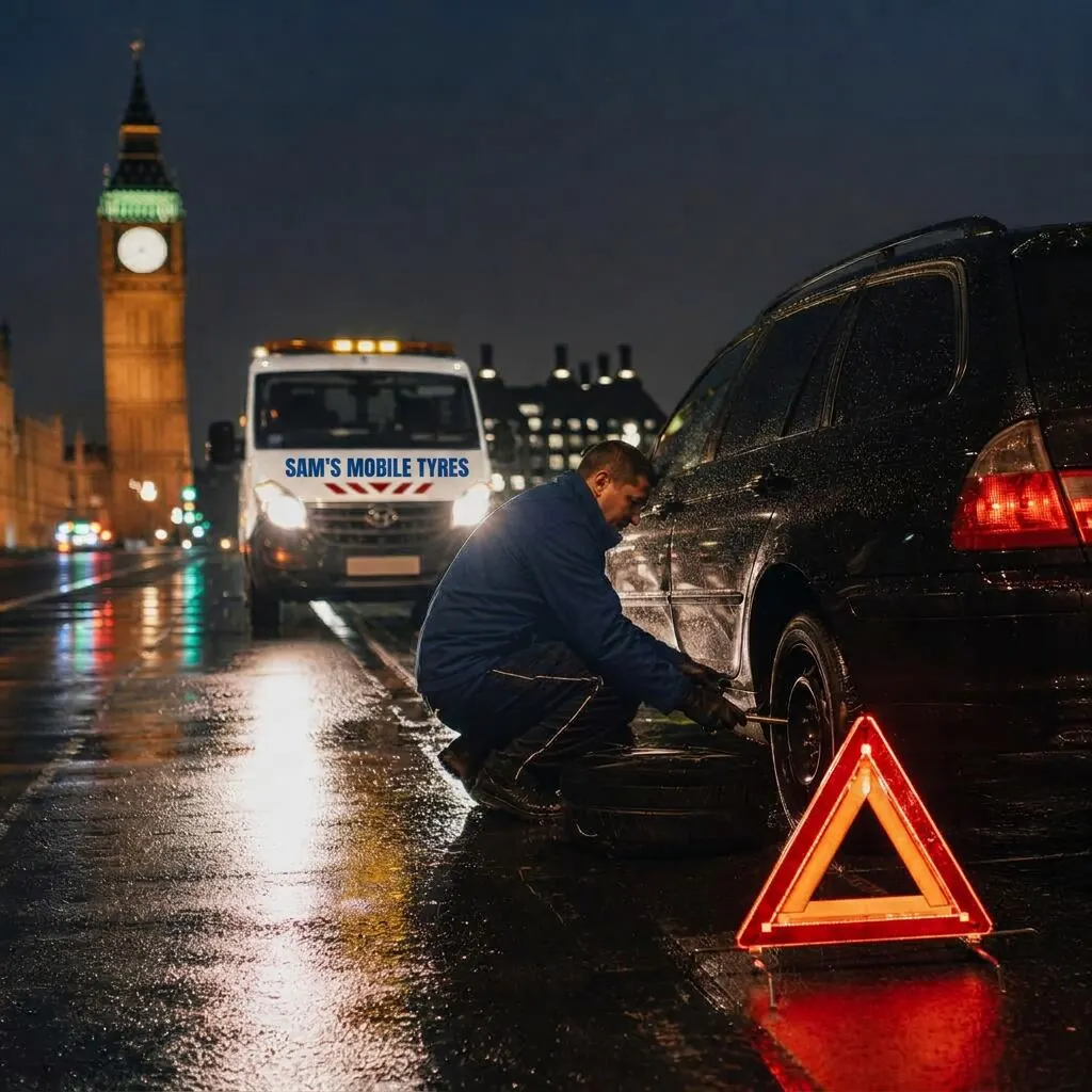 Emergency roadside tyre service on motorway